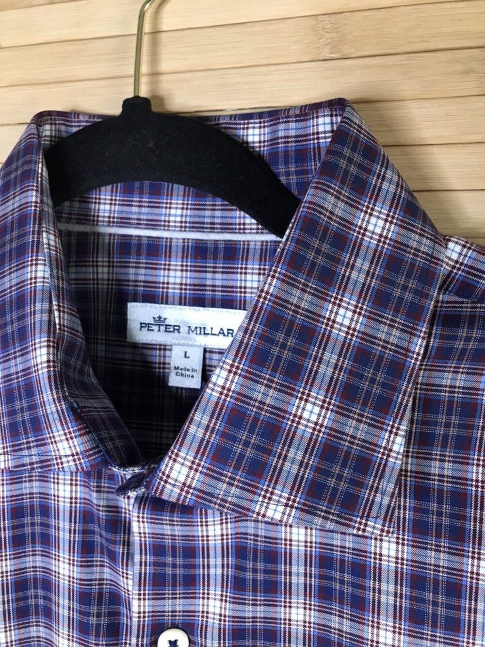 Men's Peter Millar Cotton blend Blue Plaid Long Sleeve Button Down Dress Shirt L